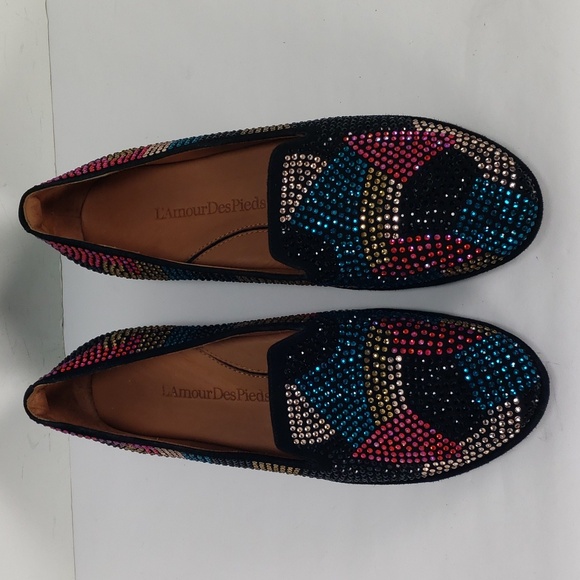 L'AMOUR DES PIEDS CORREZE STONE EMBELLISHMENT BLK SUEDE WEDGES SHOES 10 M MINT - Picture 2 of 14